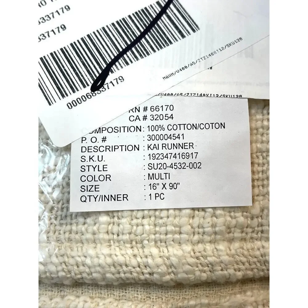Anthropologie Home Beige & Bright Coral Table Runner 16 x 90 Tassels NEW
